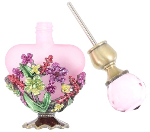 Toyvian Botella de Perfume Vacía 5 Ml de Vidrio y Metal Esmalte Esmaltado Color Morado Vintage, Frasco para Aceite Esencial y Decoración de Escritorio Elegante