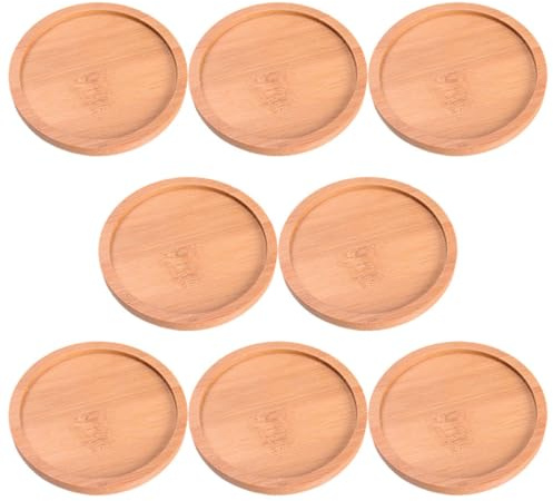 Luxshiny Set 8 Sottovasi Rotondi in bambù, Vassoio per Piante Grasse Piccolo, Portavaso per Vasi da Fiori da Interno ed Esterno, Accessorio per Giardinaggio