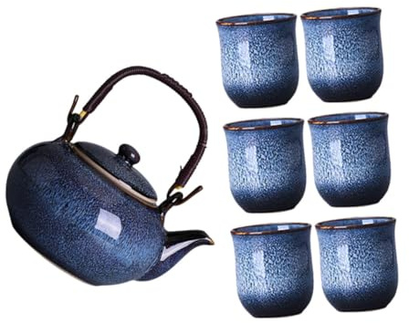 Milisten Service à Thé Chinois Kung Fu en Céramique Émaillée, Grosse Théière 800 Ml avec Poignée Ergonomique, 6 Tasses 130 Ml, Service à Thé Portable pour Famille et Bureau, Résistant