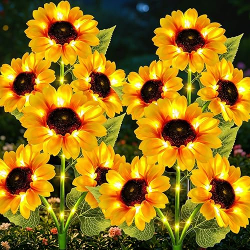 ZNYCYE Solar Lights Outdoor Garden Waterproof, 4 Pack Flower Solar Sunflower Lights Outdoor for Garden Decor Sunflower Decorations for Lawn Patio Porch Flowerbed Pathway Grave Ornaments (Warm White)