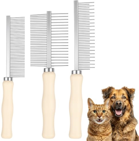3 Pcs Metal Dog Grooming Comb with Wooden Handle for Grooming Matting