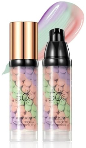 Prebase 3 en 1 para el rostro antes del maquillaje, crema protectora solar, SPF 50 PA+++, prebase correctora de color en un solo paso, control de grasa y corrector de tono de piel, piel radiante