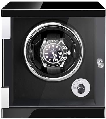 Automatisk Klockuppdragare För 1/2/4/6/9 Klockor Med Led-Lampor, Tyst Motor, Stopp När Du Öppnar Locket, Justerbara Klockkuddar, Passar Dam- Och Herrklockor(Svart Pu-1+0)