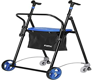 Queraltó Gehwagen für ältere Menschen, klappbar, mit Bremsen hinten, mit Korbsitz und Rückenlehne, Farbe Blau