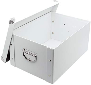Guozi Collapsible File Storage Box,Decorative Cardboard Storage Bin with Lid and Handles,Office Letter/Legal Organizer (White, 35*25*17.5 Centimeter)