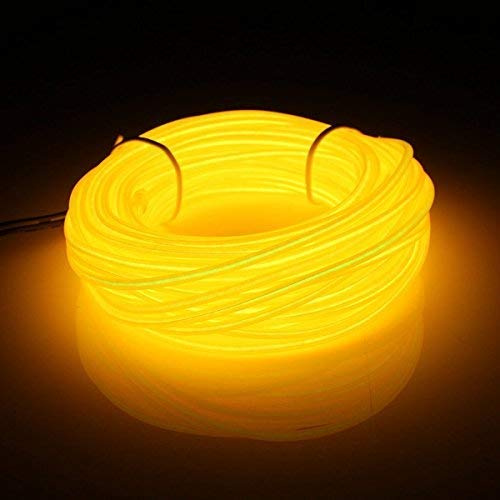 Kmruazre EL Wire Neon Kabel Mit Batterie Trafo, Leuchtet Electroluminescent, Weihnachten, Nacht Party, Kostüm Konzert Rave, Nacht Aktivitäten(3m/9ft,Gelb)