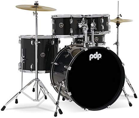 Pacific Drums Center Stage 5-Piece Drum Kit, 22 Bass Drum, Iridescent Black Sparkle, inc. Hardware, Cymbals & Throne, Finish Ply | Features 100% poplar shells