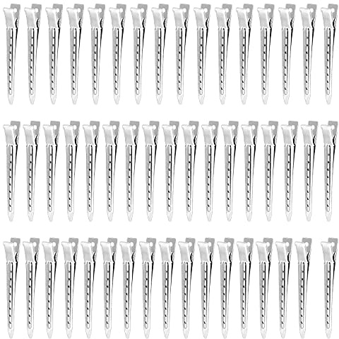 Fumanduo 50 Stück EnteBill friseur Haarspangen 3,5 Zoll Metallklemmen Haarklemmen Friseur Karte Hair-Clips Silber Abteilklammern Alligator Curl Hair Clips mit Löchern für Damen und Mädchen
