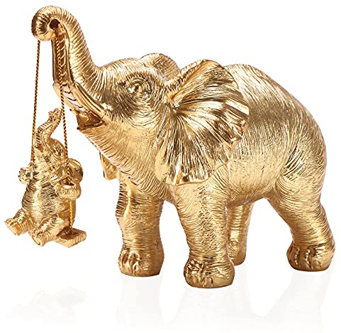 ZJ Whoest Elephant Staty. Guld elefantdekor ger tur, hälsa, styrka. Elefantgåvor för kvinnor, mammagåvor. Dekorationer