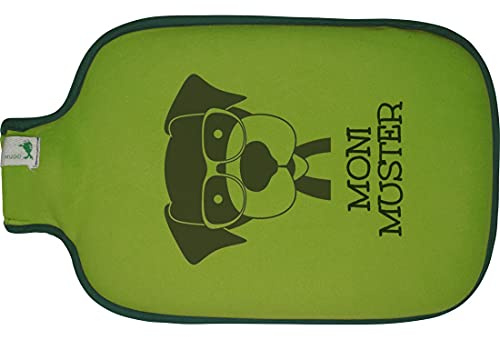 Hugo Frosch Wärmflasche mit Namen - personalisiert - Motiv Hund mit Brille - viele Farben & Motive – Wärmflasche - grün - Größe 19,5 x 31,5 cm - persönliches Geschenk mit Wunsch-Motiv und Wunsch-Name