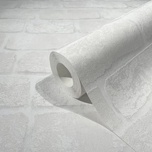 marburg Tapete weiß Stein für Wohnzimmer, Schlafzimmer oder Lounge 100% Made in Germany PREMIUM QUALITÄT 10,05 x 0,53m 58424