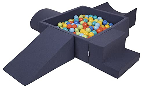 KiddyMoon Spielplatz Aus Schaumstoff Mit Quadrat Bällebad (200 Bälle) Ballgruben Für Babys Spielbad Hindernisläufen, Hergestellt In Der EU, Dunkelblau:Hellgrün/Orange/Türkis/Blau/Bblue/Gelb