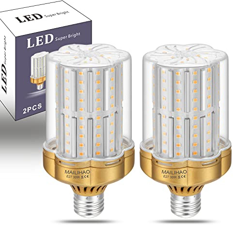 MAILIHAO 2 Pezzi Lampadina LED E27 30W,Bianca Calda 3000K(Equivalenti a 250W Lampada Alogena) 3500LM Alta luminosità e Risparmio Energetico Non Dimmerabile