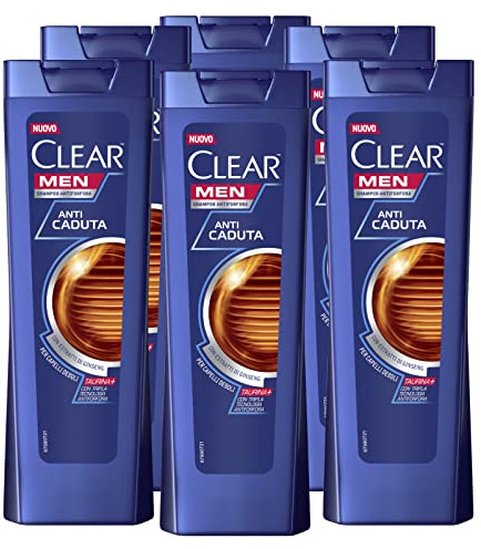 6x Clear Men Anti-Falling Anti-Mjällschampo med Ginseng-extrakt för svagt hår daglig användning - 6 flaskor på 225 ml