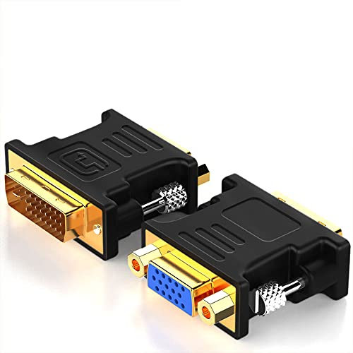 iHaospace 2 Stücke DVI auf VGA Adapter,1080P DVI-I Stecker 24+5 Pin auf VGA Buchse Konverter,HD Video Grafikkarten Adapter mit Vergoldetem für PC HDTV Projektor
