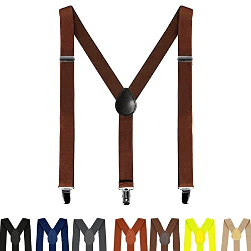 AONAT Hosenträger für Herren Heavy Duty Men Braces breit extra starken Clips Y Form Durable Elastic Verstellbare Herren Hosenträger - Lang Eine Größe Passt Alle Männer und Damen - Kaffee 3,5 cm Breite