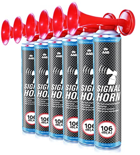 6x AABCOOLING Signal Horn, 106 dB(A), 320 Pieptöne, Nicht Brennbares Gas, Fantröte, Presslufthupe, Handsirene, Airhorn, Fussball Hupe, Fanartikel