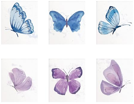 SUPERDANT Set of 6 Butterfly Wall Art Prints Blue Purple Butterfly Wall Pictures Butterflies Canvas Poster Unframed for Nursery Living Room Bedroom Office Decor 20x25cm