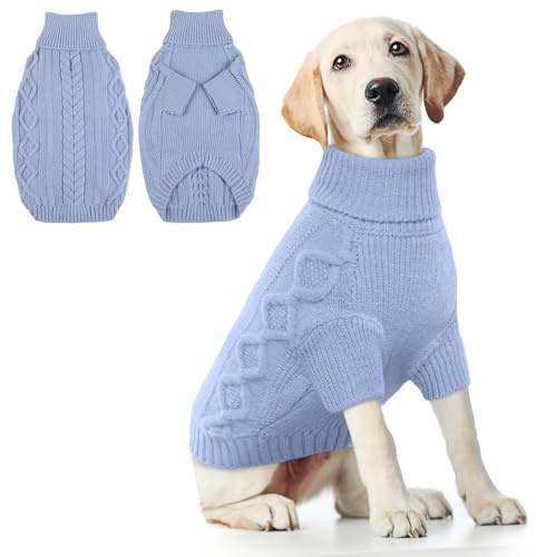 Hundtröja för små hundar, klassisk polotröja, stickad tröja, hundtröjor, vinter, varma hundkläder för små hundar, för maltes-hund, chihuahua, beagle himmelsblå, XL)