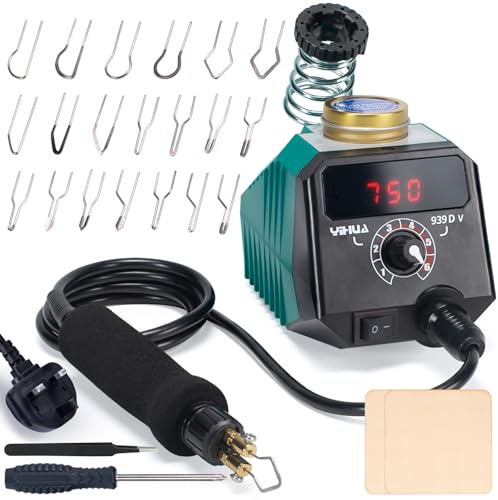 YIHUA 939D-V Wood Burning Kit with Digital Display with 20 Wire Nibs, Detachable Wood Burning Pen, 2 Wood Pieces, Tweezers Used as Wood Burning Tool and Branding Iron for Wood