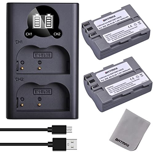 Batmax EN-EL3E EN-EL3 Battery and Rapid Dual Charger with Type C port Compatible with Nikon D30, D50, D70, D70s, D80, D90, D100, D200, D300, D300S, D700 D900 Digital Camera