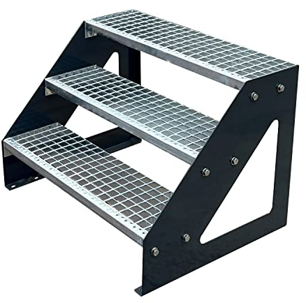 Premium Caillebotis acier Escalier à limon 3 Marches Autoportant Entièrement galvanisé et Anthracite Limons revêtus de poudre - Dimensions (L x l x H) 63cm x 120cm x 57cm