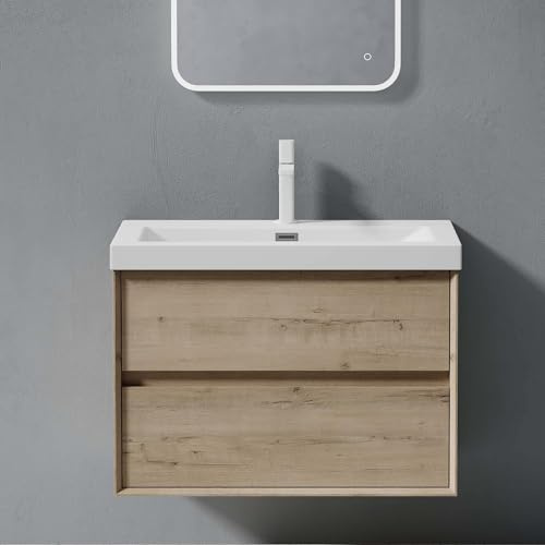 doporro Badmöbel Set Unterschrank in Eiche Greige 76,5cm mit Waschbecken
