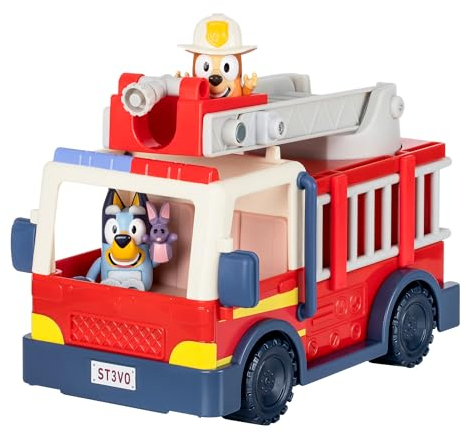 BlueY-Feuerwehrauto. Feuerwehrauto, Exklusive Bingo als Feuerwehrfrau und Bob Bilby-Figur. Fahre die Leiter aus, drehe sie und Rolle den Schlauch aus. Mit Stickerbogen