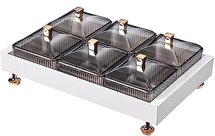 ISAKEN Snack-Organizer-Box mit Deckel, Servierschalen mit Deckel Herausnehmbares Snack-Bonbonglas-Tablett Snackschale mit Deckel Servierplatte für Trockenfrüchten, Nüssen, SüßIgkeiten