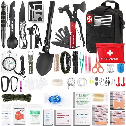 Kit de supervivencia 256 en 1, kit de primeros auxilios, herramientas de supervivencia, kit de trauma con bolsa Molle para exteriores, camping, caza, senderismo, terremoto, hogar, oficina, regalos