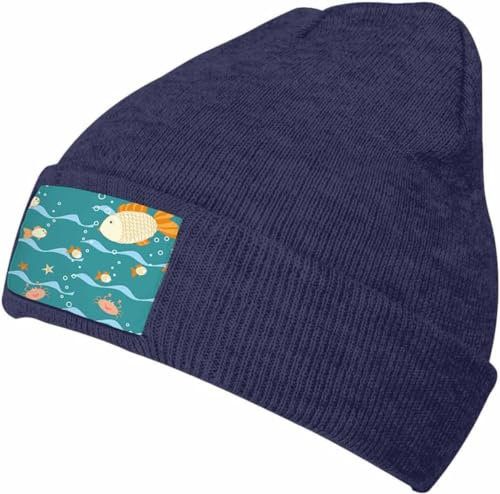 Diari Warme Wintermütze und stilvolle blaue Strickmütze für Damen und Herren, Astronaut Fly Space Minimalistische Beanies Cap, 2761d-Deep Water Fishes Beanie-Mütze, One size