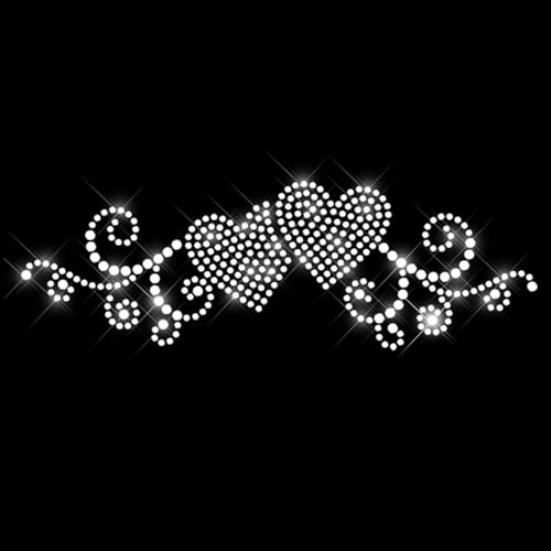 Glitzerdeals Bügelbilder Karneval Strass Herzen Mit Schnörkel Kristall Aufbügler für Textilien - Bügelmotiv Herz Strass Bügelbild