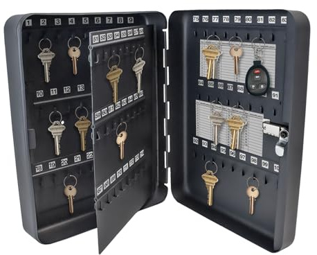 Lucky Line Schlüsselkasten aus Metall, Kombi-Schloss, 100 Haken, Schwarz