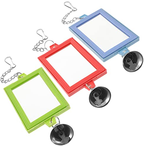 BESPORTBLE 3piezas Espejo De Doble Cara para Pájaros Pequeño Campana Decoración para Jaula Juguetes Interactivos