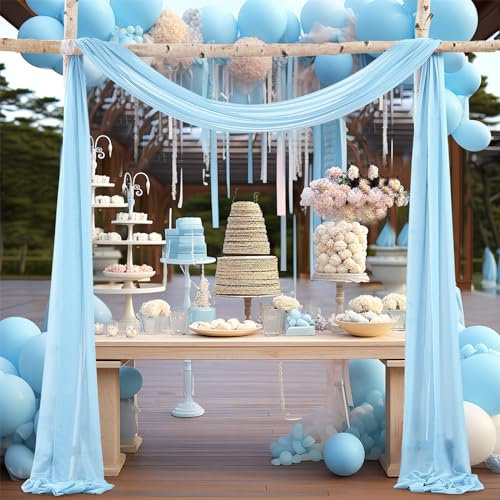 FANSU Vorhang Hochzeitsbogen, Deko Vorhang Hochzeit Querbehang Freihanddeko Chiffon Tüll Stoff Querbehang Deko Gardinen für Dekoration Babyparty Geburtstag (2.4x32.8ft/75x1000cm,Blau)