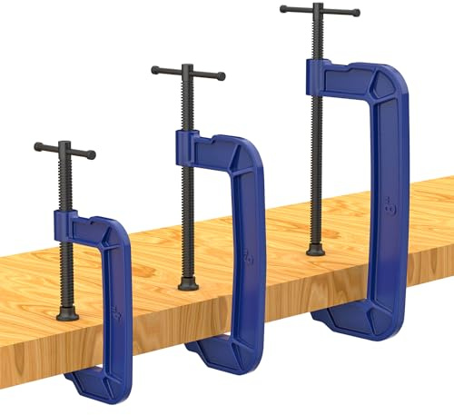 KARRYTON C Clamps set(4+6+8), Large Deep Throat Ductile Iron C-Clamp w/ 1700-2930LB Clamping Force, Unique Ergonomic Design for Welding, Woodworking, Metal and DIY Projects