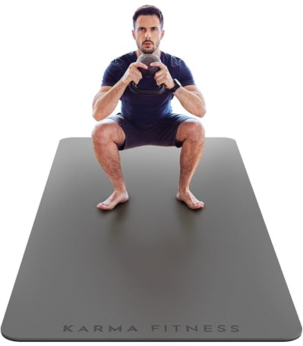 Stor träningsmatta – extra bred och extra tjock yogamatta (183 cm x 80 cm x 10 mm), TPE fitnessmatta med gratis bärremmar, perfekt för HiiT hemträning och pilates – stark och flexibel (mörkgrå
