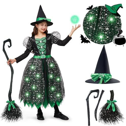 Spooktacular Creations LED Leuchtende Hexe Kostüm für Mädchen, Orange und Lila Hexe Kostüm mit Hut, Süße Hexe Kostüm Fantastische Designs