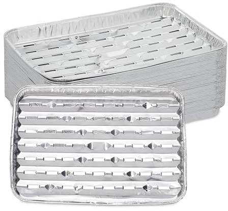 Relaxdays Grillschale Alu, 40er Set, 34 x 22 cm, Aluschalen für Grill, Alugrillschalen mit Löchern, bis 260 °C, Silber