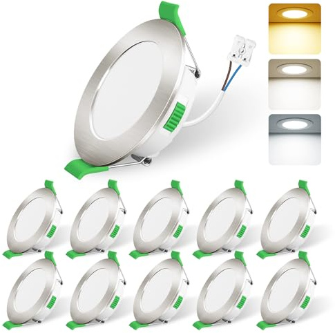 ALUSSO 10 Stück LED Einbaustrahler dimmbar,Ø68-78mm 3CCT IP44 Deckenspots | AC 220-240V,Dimmbar 10-100%,3000K/4000K/6500K Led Spots für Badezimmer Küche,Nickel