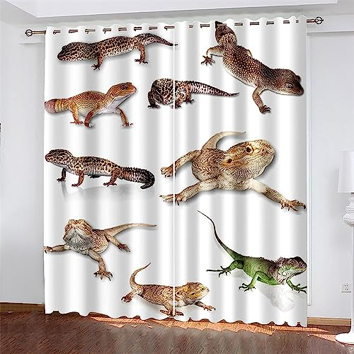 Vorhang Blickdicht 3D Tierische Gecko-Eidechse - 2 Stücke Verdunklungsvorhänge Mit Ösen Schlafzimmer Wohnzimmer Schallschutz Vorhang Verdunkelung Gardinen, Kinder Vorhänge-3B3H4I3V9W0