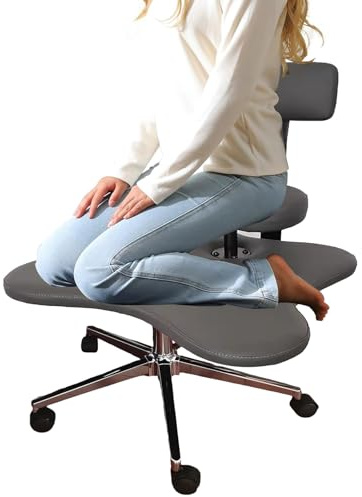 HDYZJQ kniestuhl ergonomisch Ergonomischer Kniestuhl/Meditationsstuhl, bequemer Bürostuhl für Sitzen im Schneidersitz, aufrechte Haltung für Erwachsene/Yoga-Schreibtischstuhl(Gray1)