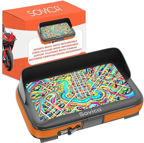 Sovica Soporte movil Moto Bicicleta Impermeable sujeciones y Cremallera reforzadas Funda con Visera Valida para Smartphones de hasta 7.6 Compatible con Todo Tipo de manillares Naranja