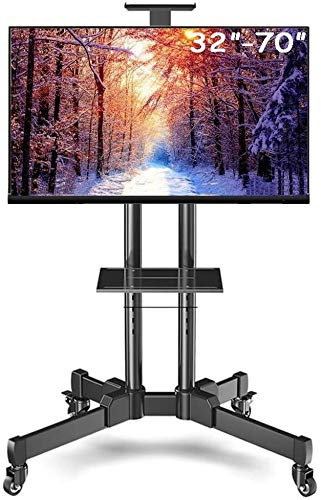 KTAZRXCV Support TV Mobile avec roulettes Support TV Universel avec Gestion des câbles, Noir Support TV Universel à roulettes en Acier, téléviseurs OLED Plasma/LCD/LED de 32 à 70 Support TV Roulant