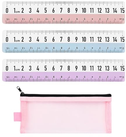 Règle Transparente 3 Pièces, Trousse À Crayons En Maille 1 Pièce, Règle Pour Enfants, Mini Règle, Règle À Double Échelle, Règle De Dessin Pour Étudiants, Règle De Mesure Incassable De 15 Cm