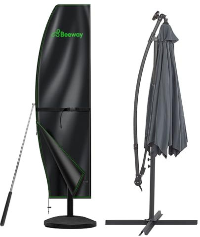 BEEWAY Garden Parasol Cover Waterproof, Outdoor Cantilever Parasol Cover with Zipper and Rod Fit for 2m to 4m Banana Patio Umbrella - 210D Oxford Fabric, Anti-UV , Windproof - 265 x 40/70/50cm