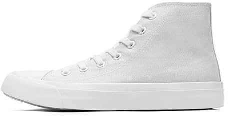 Zapatos de moda de señora con cordones de lona de alta calidad para mujer y hombre, clásicos, con parte superior alta, bombas, zapatillas casuales, zapatillas de tenis para caminar, todo blanco, 44 EU