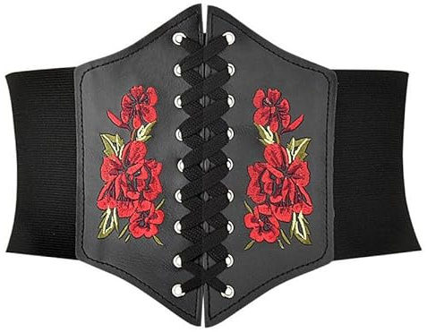 Satohom Damen Schnürt Corsage Stickerei Korsett Vollbrust Top Gothic Vintage Leder Corsagen Bustier Shapewear Corsette Korsage Push Up Korsett Frauen Tied Gürtel Breiter Schnürgürtel Korset