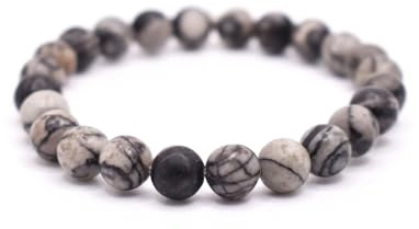 JoyasMinerales Pulsera de Piedras Naturales 100% Auténticas - Pulsera Telaraña Negra - Ajuste Cómodo y Estilo Elegante | Cuerda Elástica Coreana y Caja de Joyería Incluida (Telaraña Negra, 10mm)