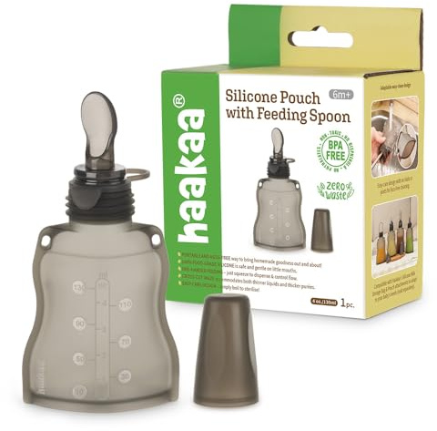 Bolsa de Almacenamiento de Leche Materna de Silicona 130 ml + Cuchara – Set Bolsa Reutilizable Comida para Bebé – Hermética, Libre de BPA – Apto para Frigorífico y Congelador – Haakaa